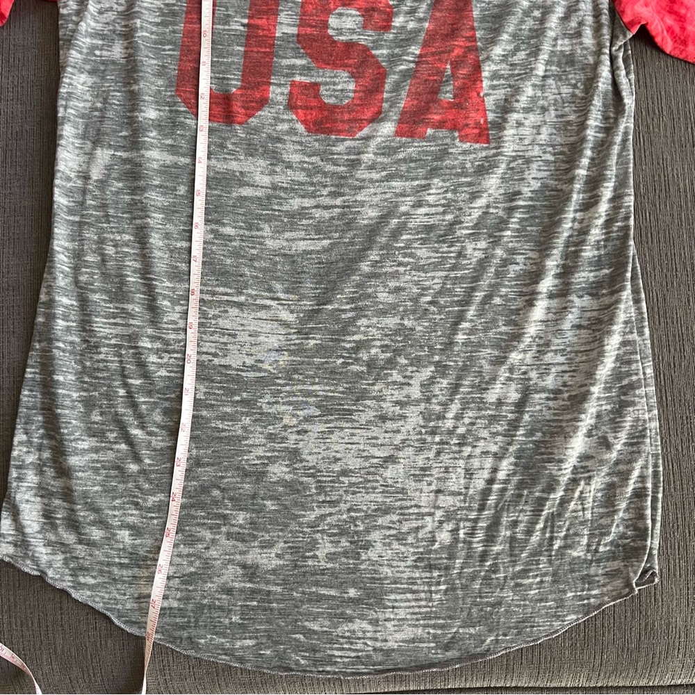 NWT ALTERNATIVE APPAREL 3/4 Sleeve grey & Red USA Heather Burnout Tee Size M - Picture 11 of 12